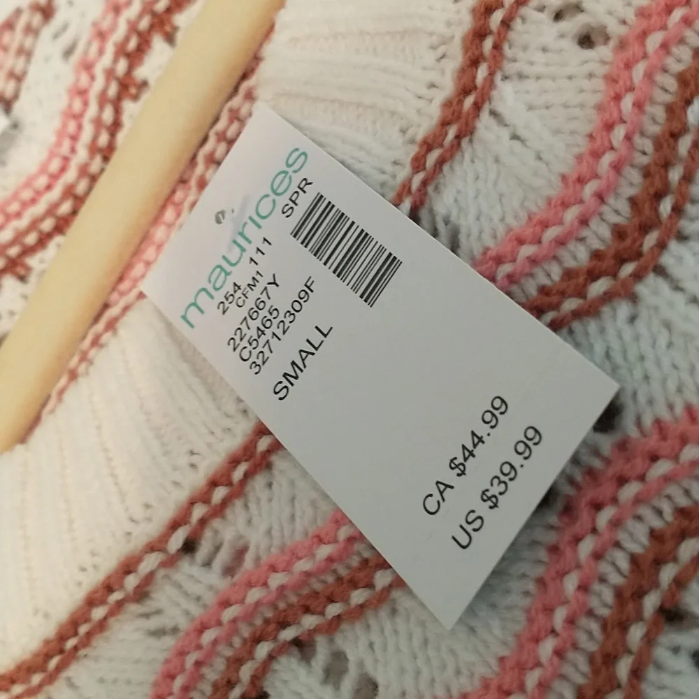 NWT Maurices Pink and Cream Women's Sweater, Size S, Hi-Lo Tunic - Picture 9 of 9